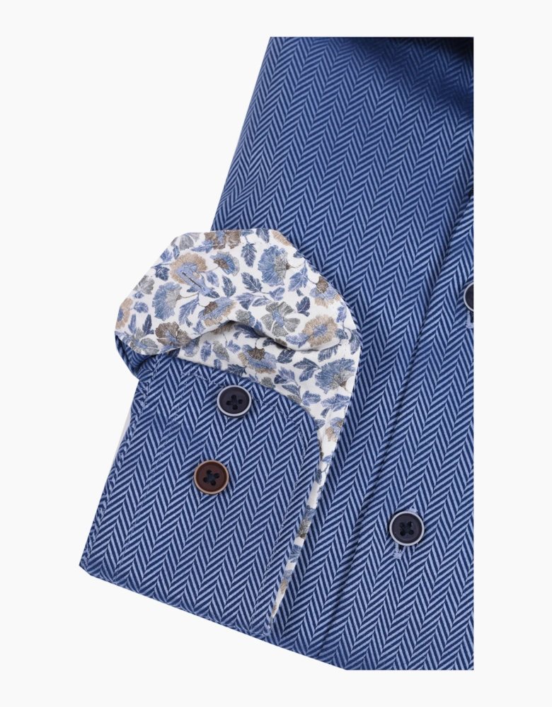 R2 LONG SLEEVED CUT AWAY COLLAR SHIRT BLUE