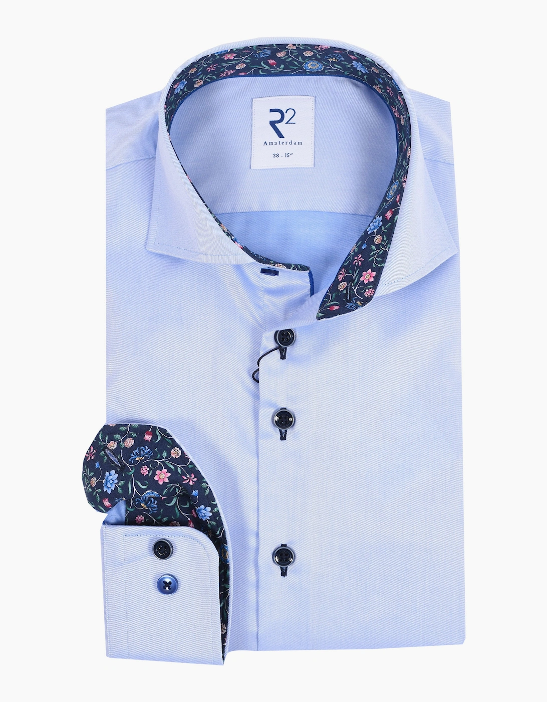 Men's R2 LONG SLEEVED CUT AWAY COLLAR SHIRT LIGHT BLUE - Size: 48