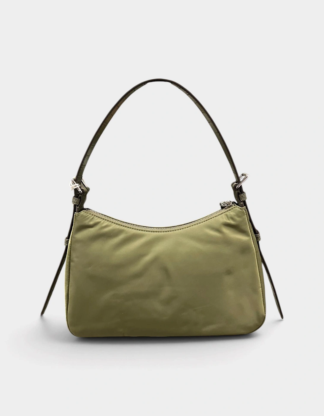 Nylon Zip Top Shoulder Bag Green Khaki