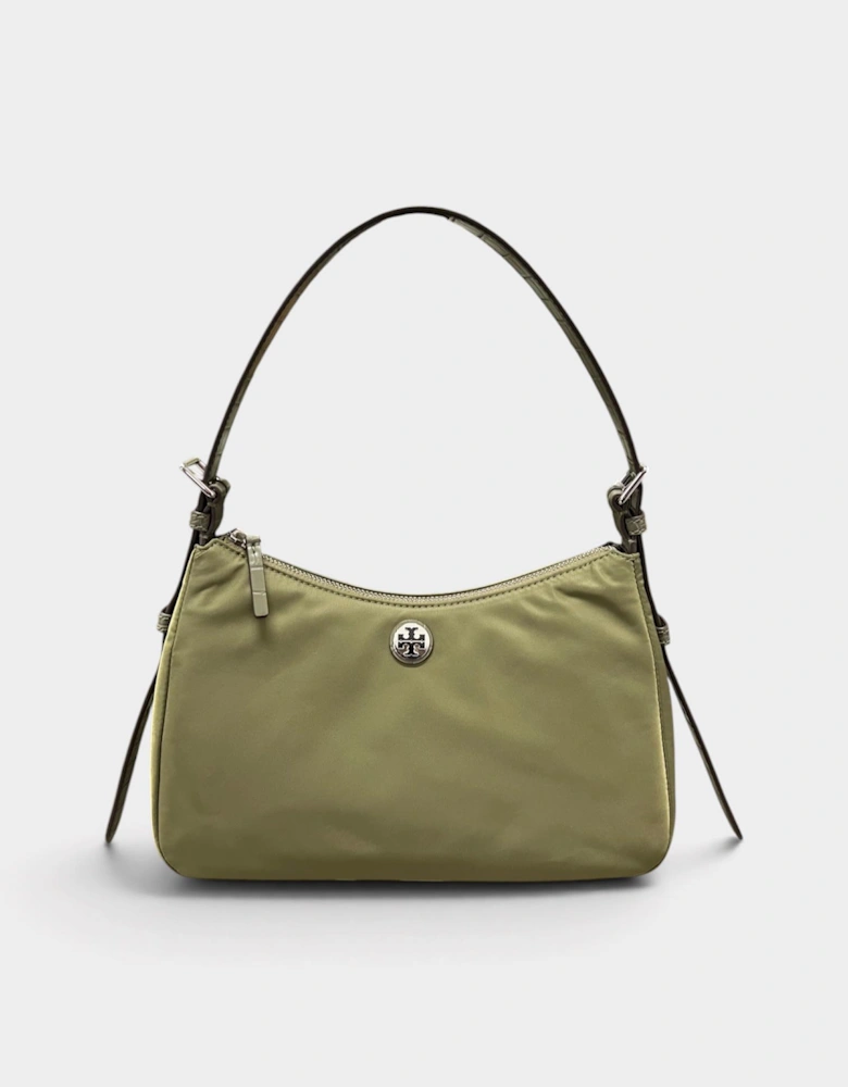 Nylon Zip Top Shoulder Bag Green Khaki