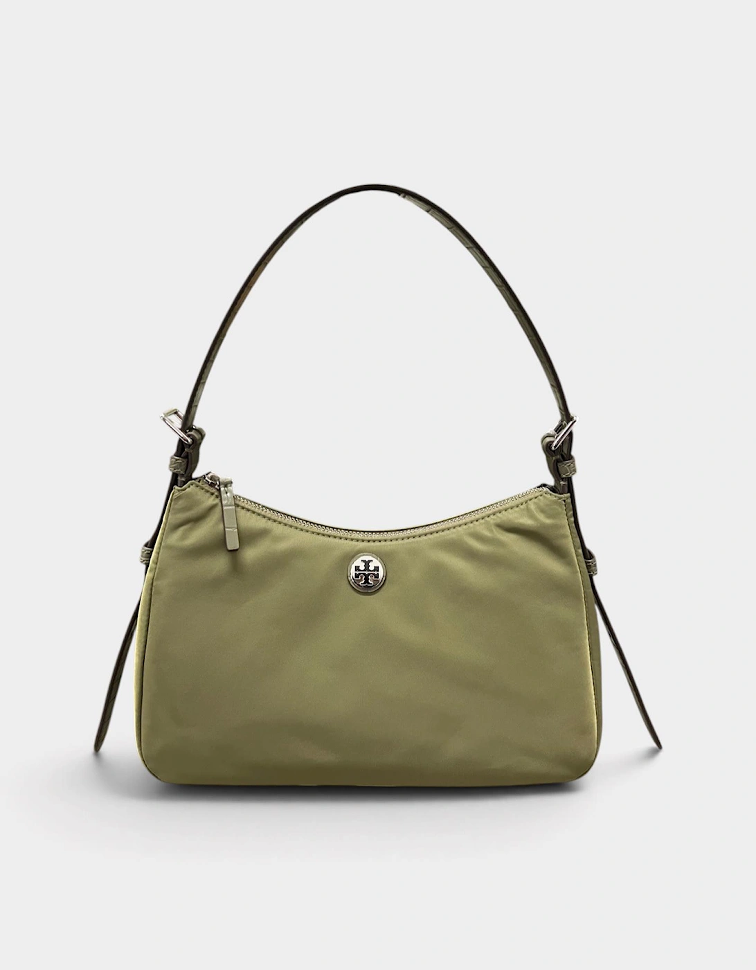 Nylon Zip Top Shoulder Bag Green Khaki