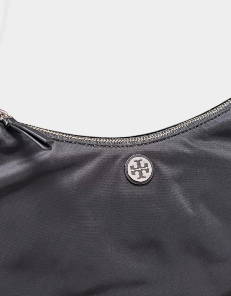 Nylon Zip Tote top Shoulder Bag Black