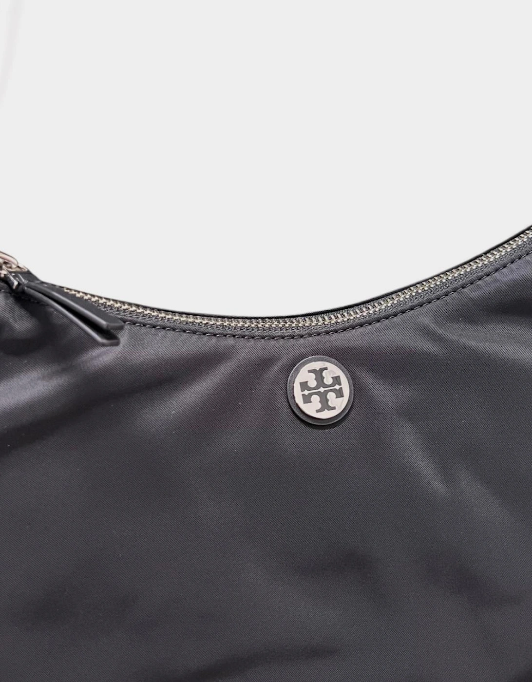 Nylon Zip Tote top Shoulder Bag Black