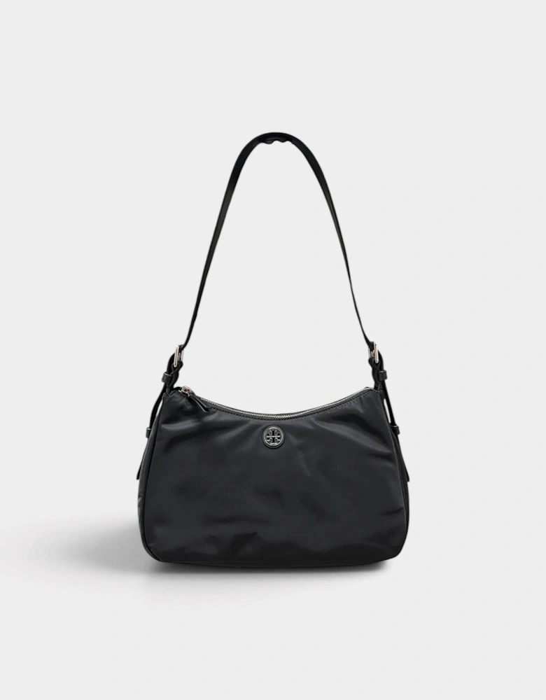 Nylon Zip Tote top Shoulder Bag Black