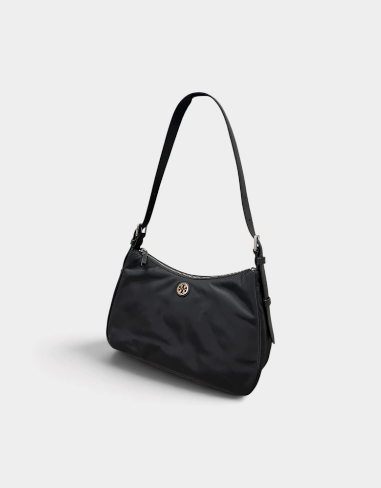 Nylon Zip Tote top Shoulder Bag Black