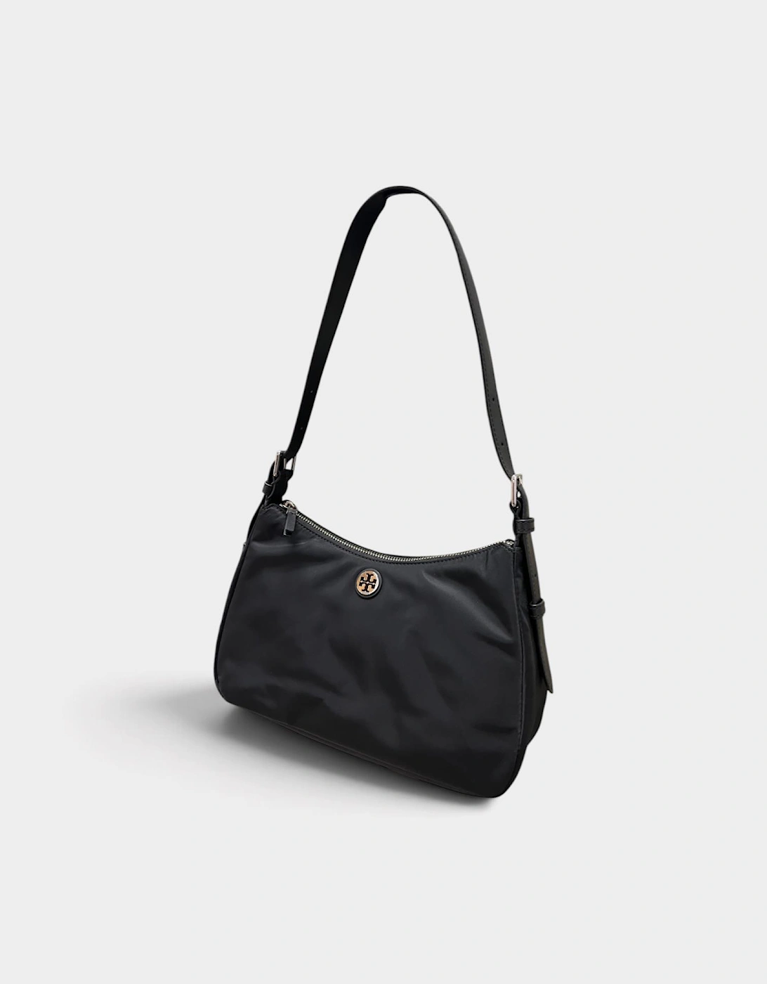 Nylon Zip Tote top Shoulder Bag Black