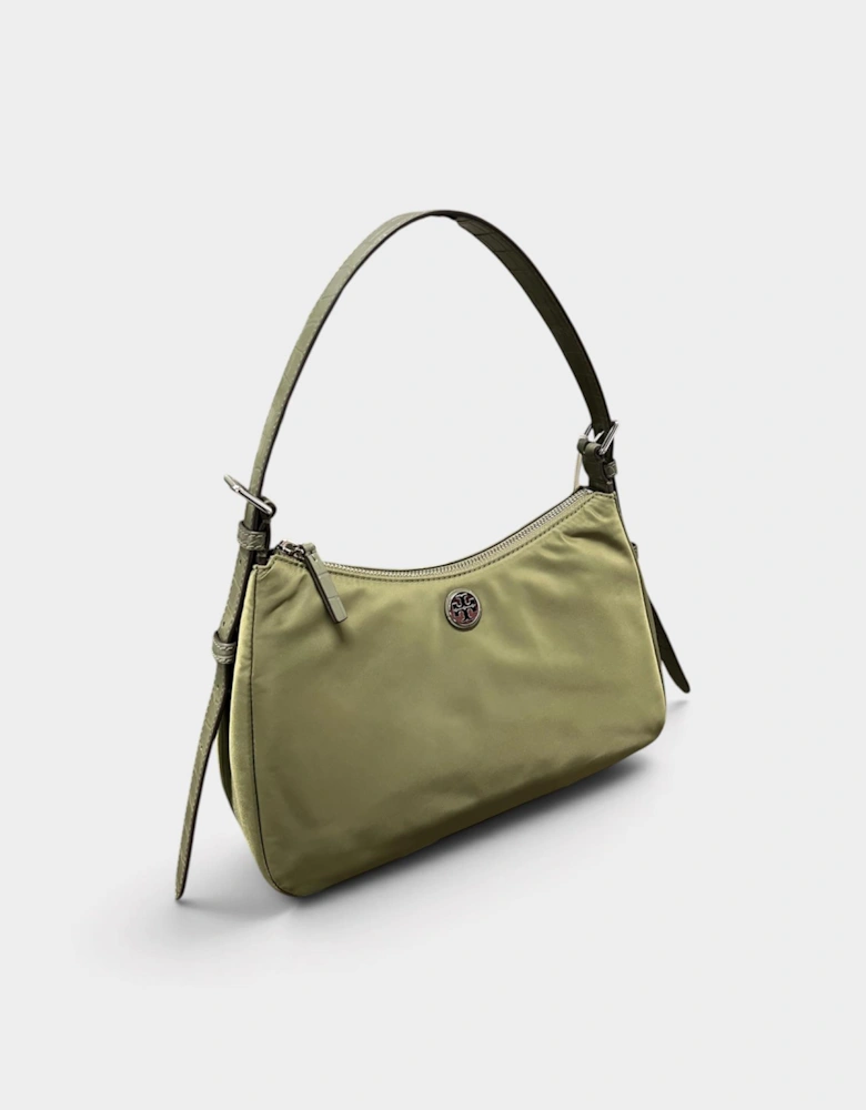 Nylon Zip Top Shoulder Bag Green Khaki