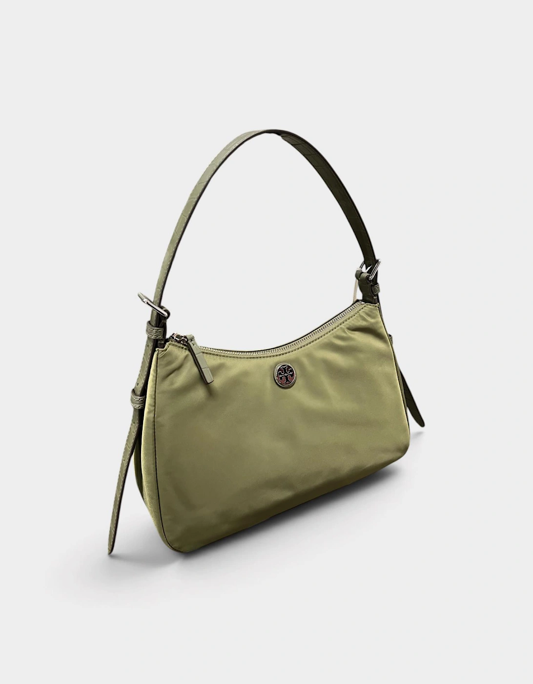 Nylon Zip Top Shoulder Bag Green Khaki
