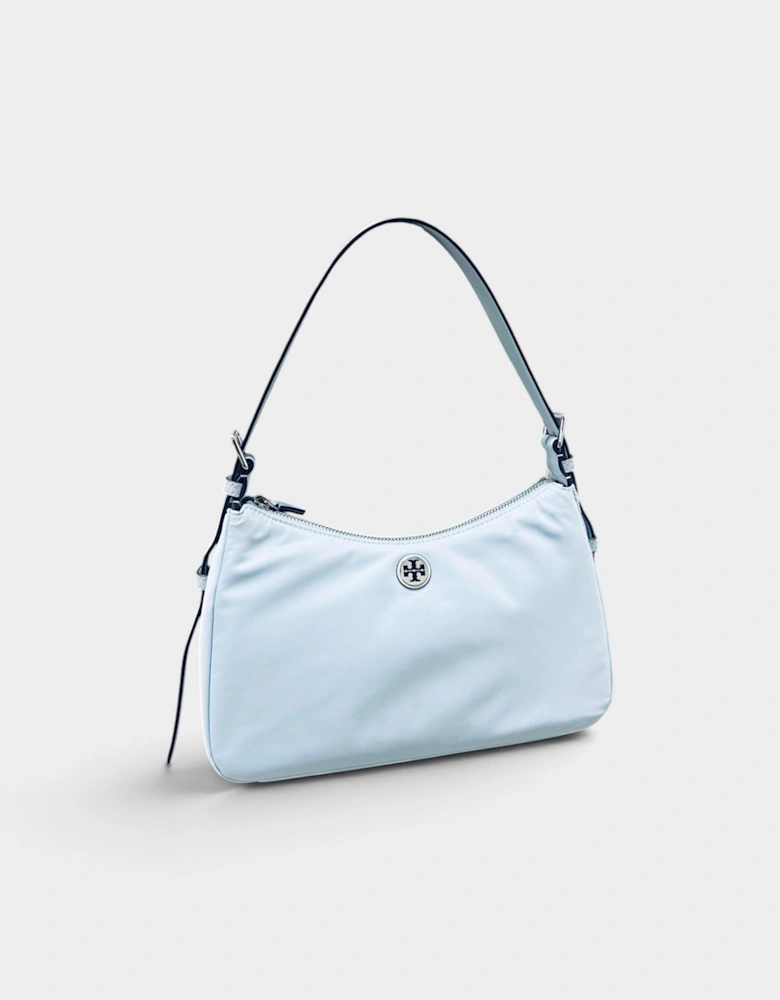 Nylon Zip Top Shoulder Bag Morning Blue