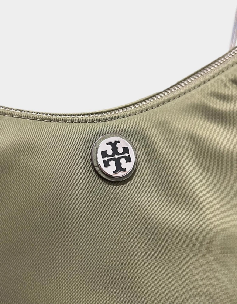 Nylon Zip Top Shoulder Bag Green Khaki
