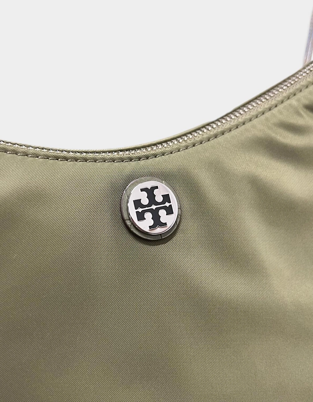Nylon Zip Top Shoulder Bag Green Khaki