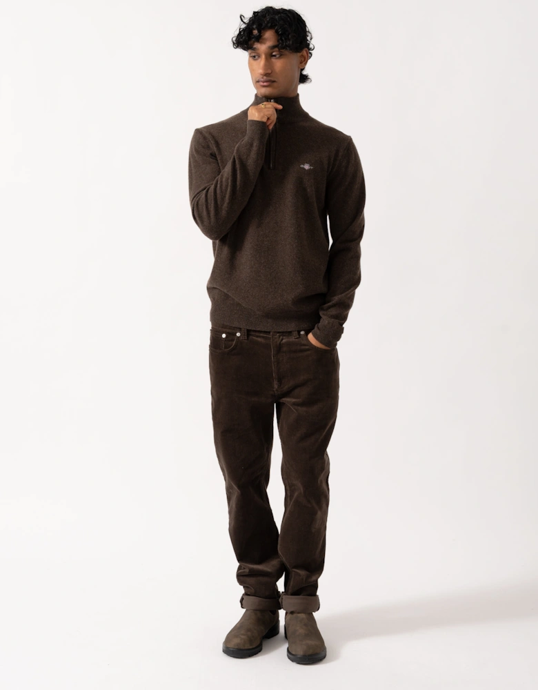 GANT Mens Superfine Lambswool Half Zip Sweater - 280 Dark Brown Melange