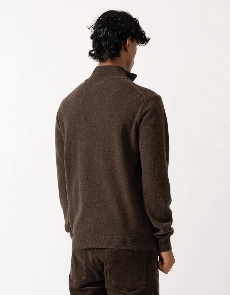 GANT Mens Superfine Lambswool Half Zip Sweater - 280 Dark Brown Melange