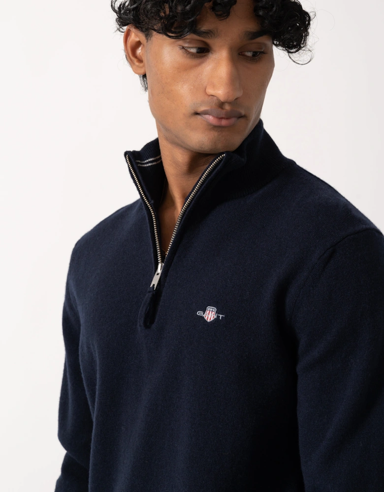 GANT Mens Superfine Lambswool Half Zip Sweater - 410 Marine