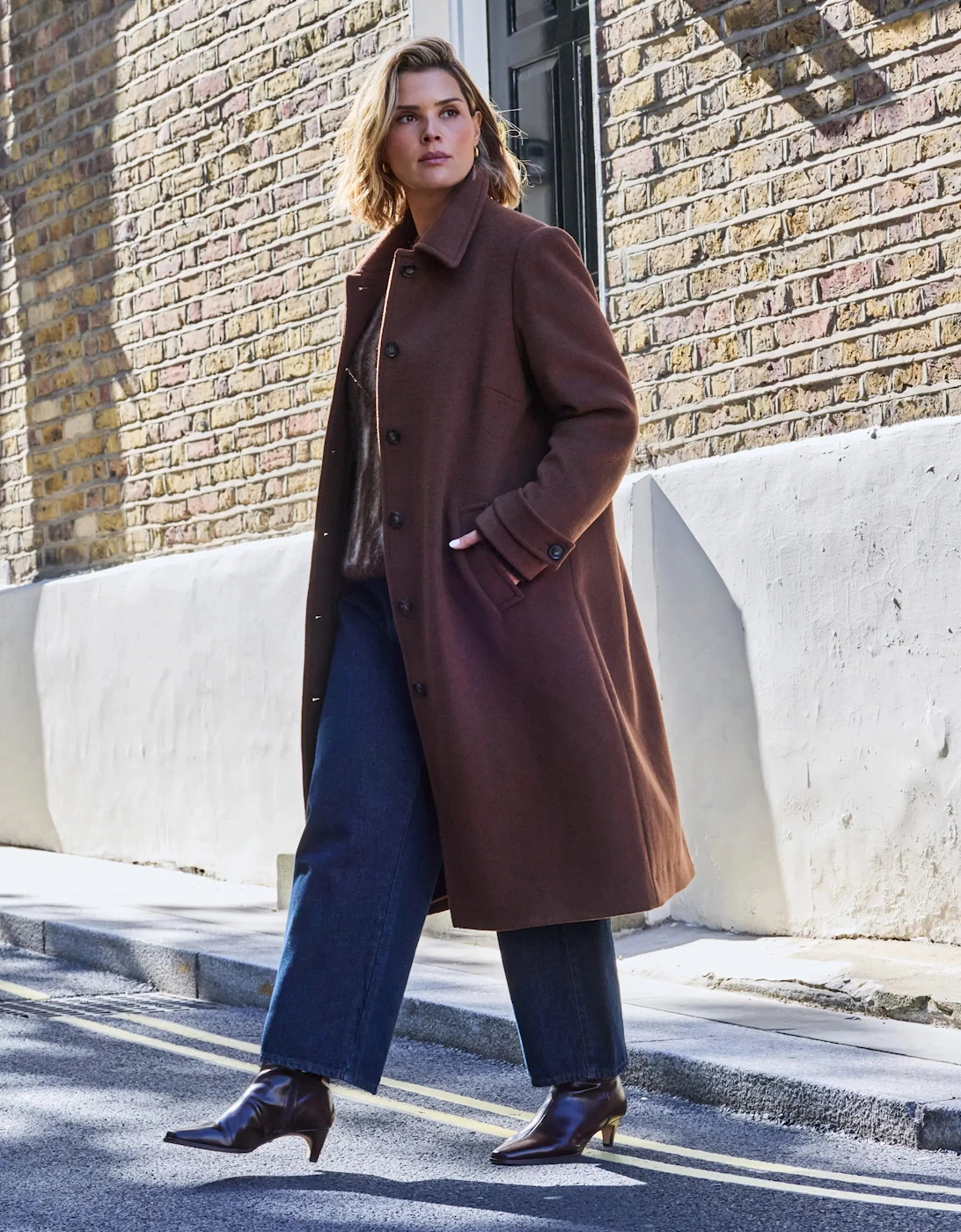 Brown Wool Blend Longline Coat
