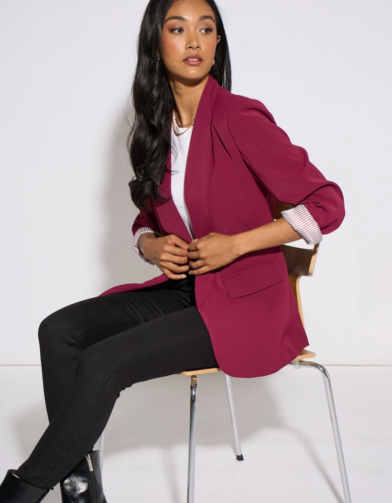 Mulberry Contrast Sleeve Edge To Edge Blazer