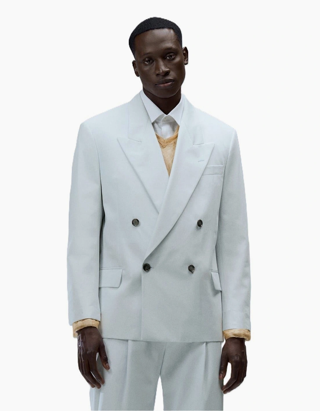 Solid Patterned Double Button Lapel Collared Blazer