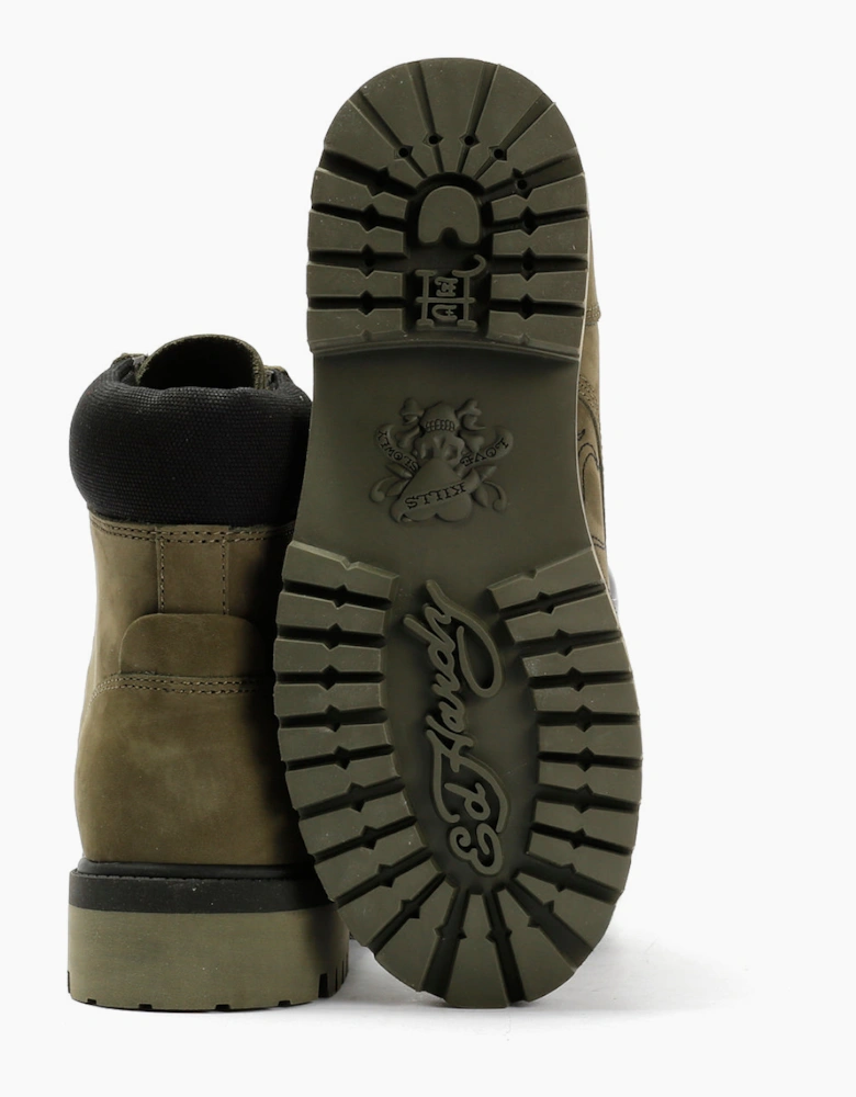 Ed Hardy Embroidered Flames Nubuck Women's Khaki Boots