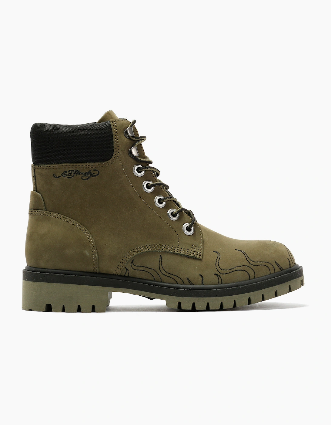 Ed Hardy Embroidered Flames Nubuck Women's Khaki Boots