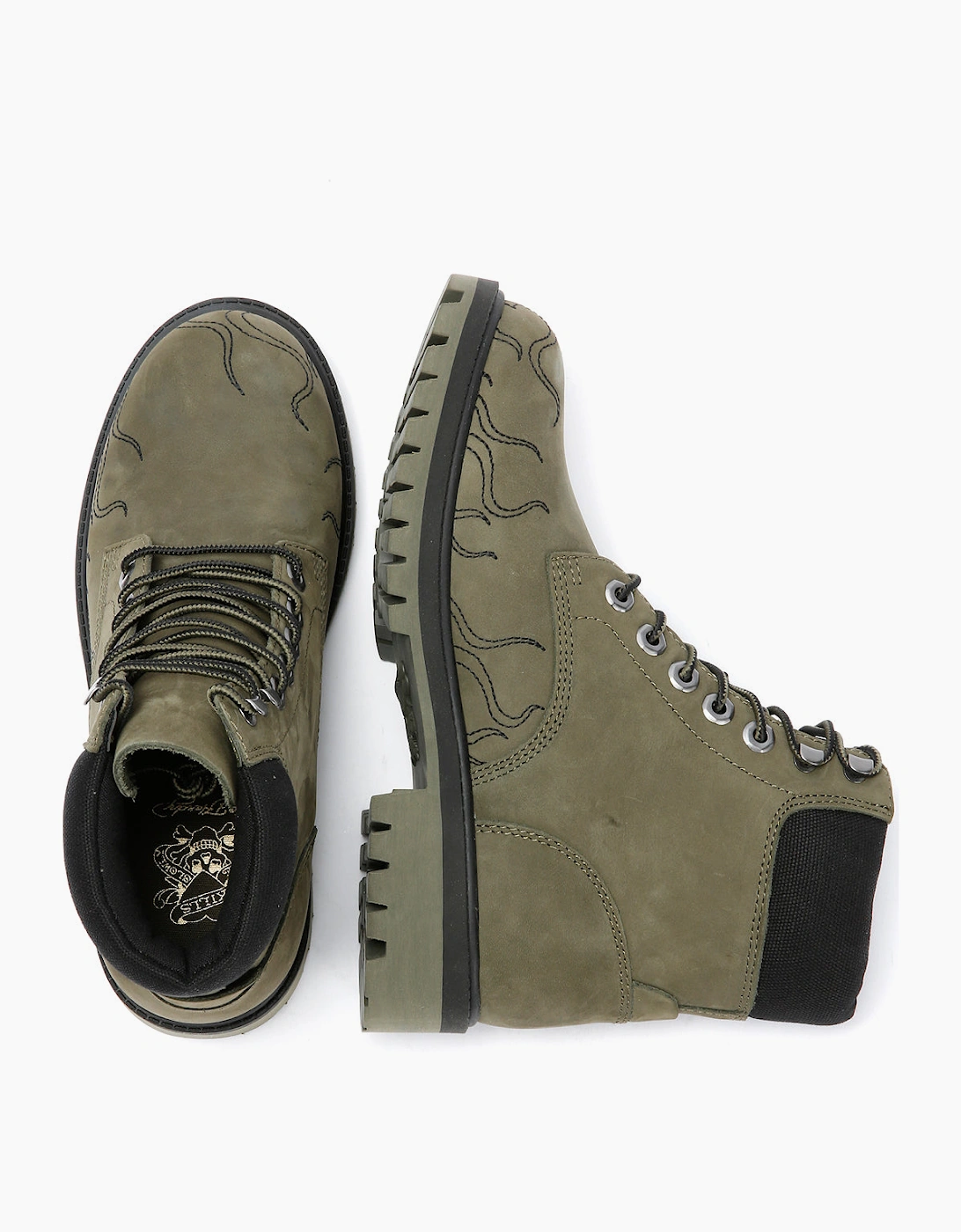 Ed Hardy Embroidered Flames Nubuck Women's Khaki Boots