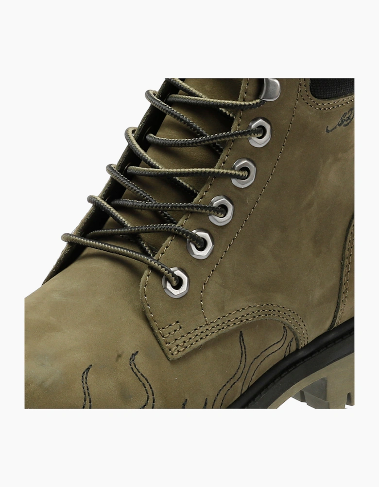 Ed Hardy Embroidered Flames Nubuck Women's Khaki Boots