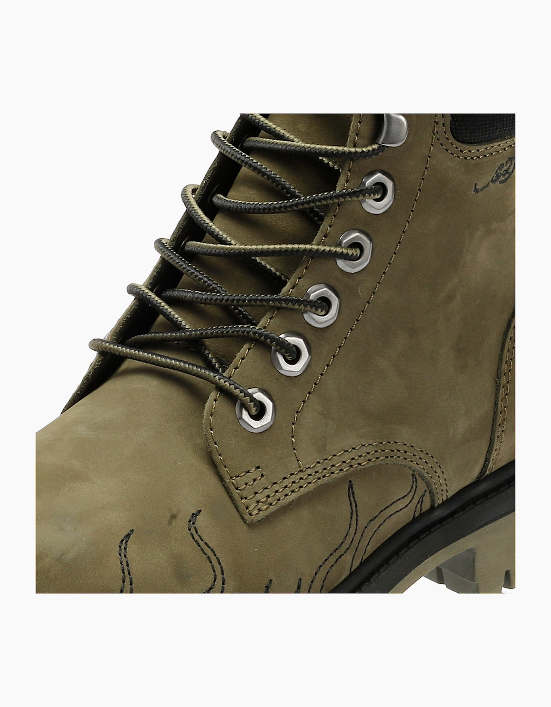 Ed Hardy Embroidered Flames Nubuck Women's Khaki Boots