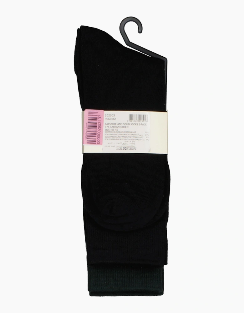 2-Pack Barstripe & Solid Socks, Green/Navy