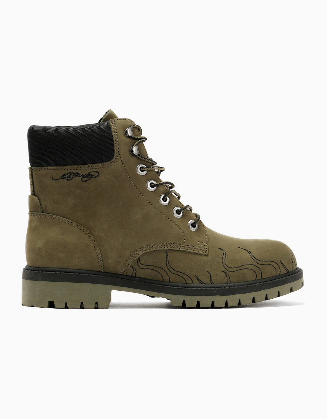 Ed Hardy Embroidered Flames Nubuck Men's Khaki Boots