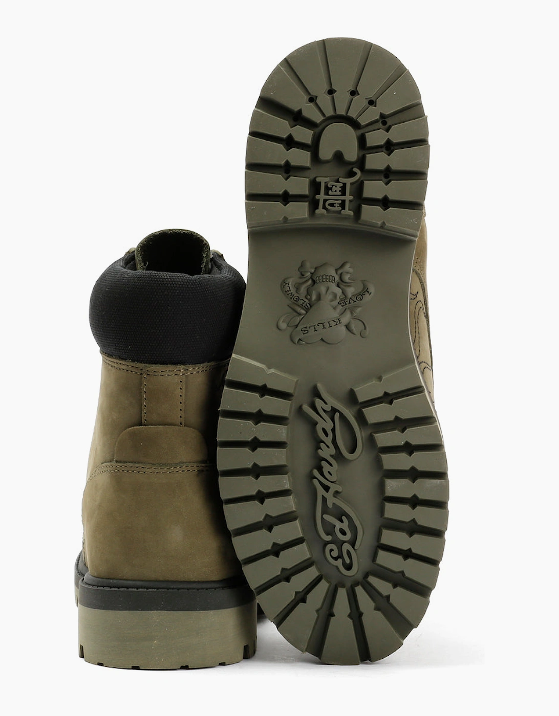 Ed Hardy Embroidered Flames Nubuck Men's Khaki Boots