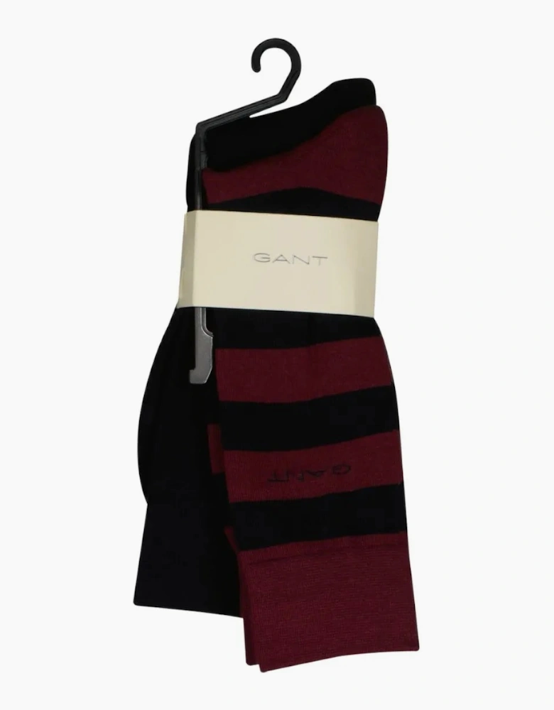 2-Pack Barstripe & Solid Socks, Burgundy/Navy
