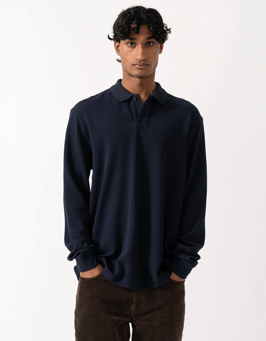 BOSS Orange Petempestolong Mens Long Sleeve Polo Shirt - Dark Blue 404