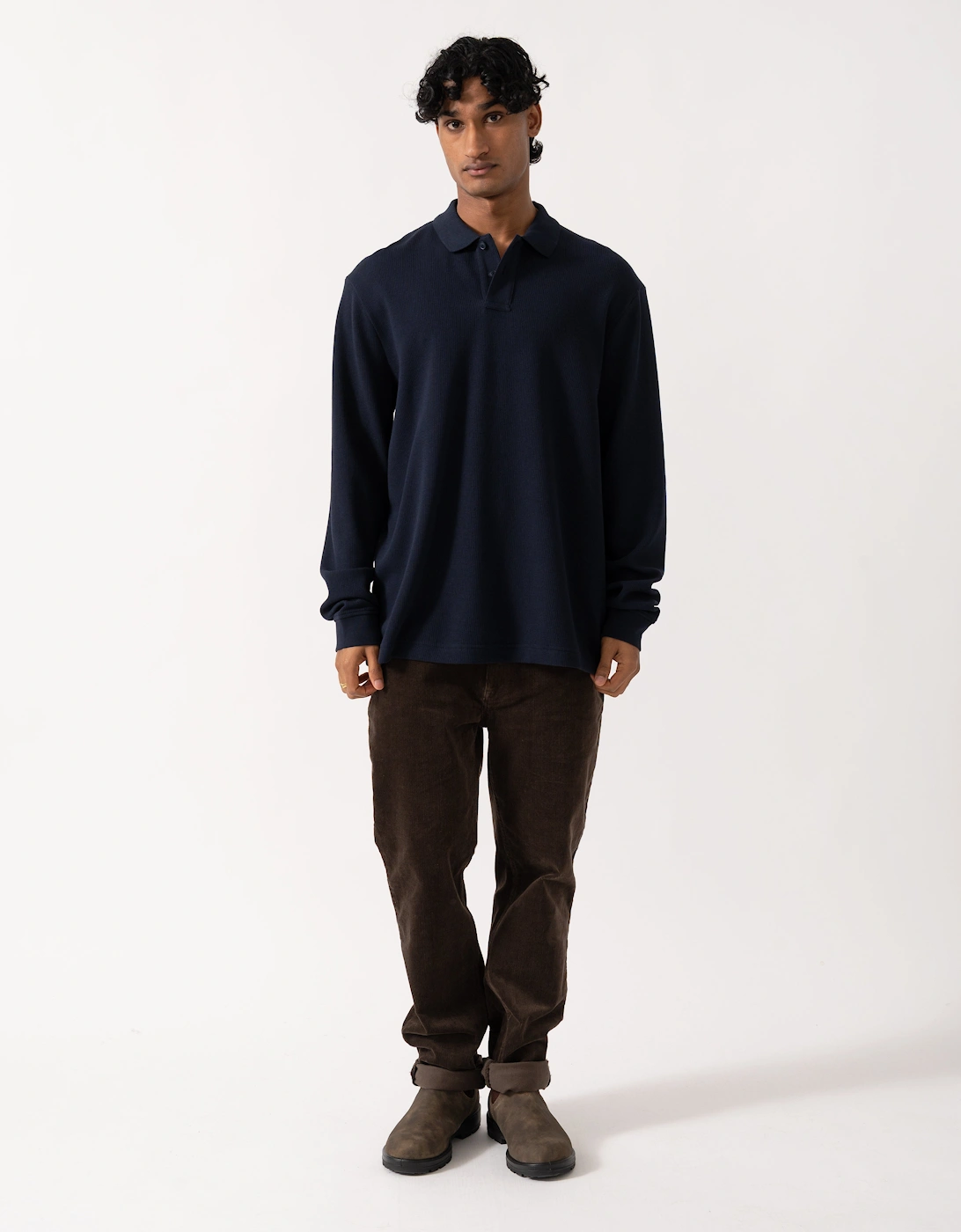 BOSS Orange Petempestolong Mens Long Sleeve Polo Shirt - Dark Blue 404