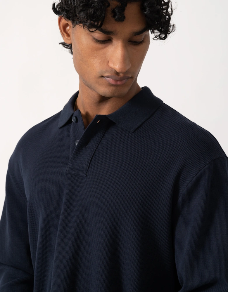 BOSS Orange Petempestolong Mens Long Sleeve Polo Shirt - Dark Blue 404