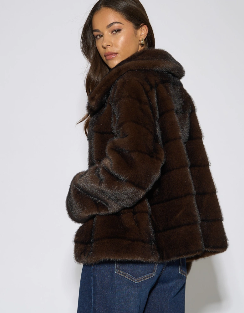 Brown Panelled Faux Fur Jacket