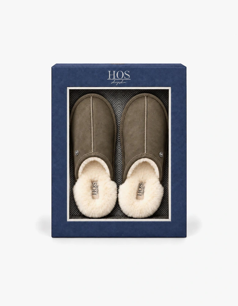 HOS Sheepskin EDWIN Mens Mules Olive