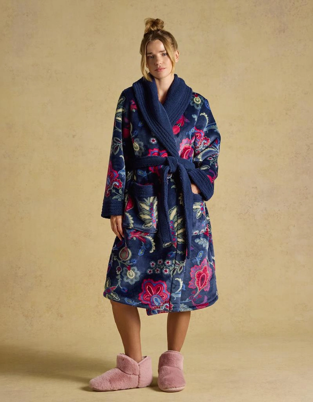 Joules Y97379 MATILDA Ladies Robe Navy Floral Womens Bathrobe Navy Floral