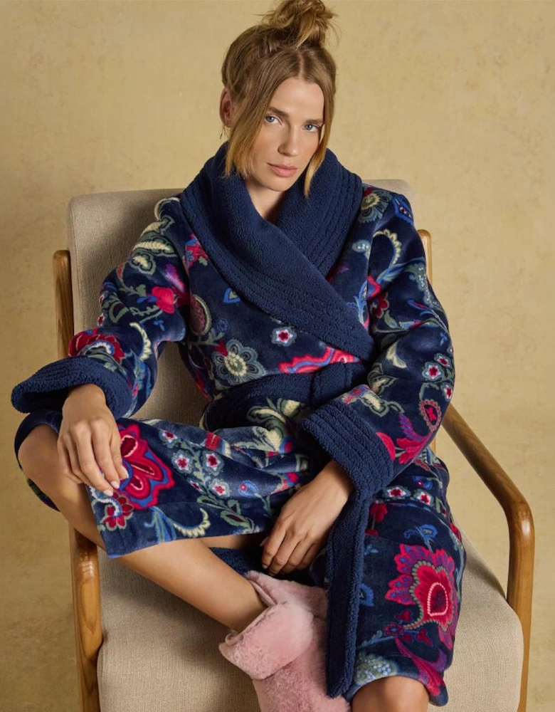 Joules Y97379 MATILDA Ladies Robe Navy Floral Womens Bathrobe Navy Floral