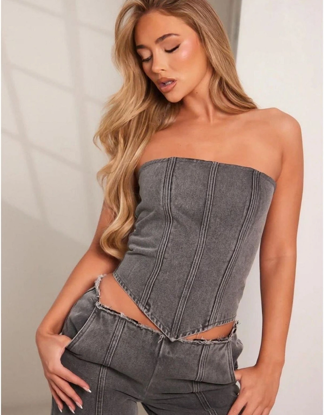 Brooke Slim Fit Denim Corset Top