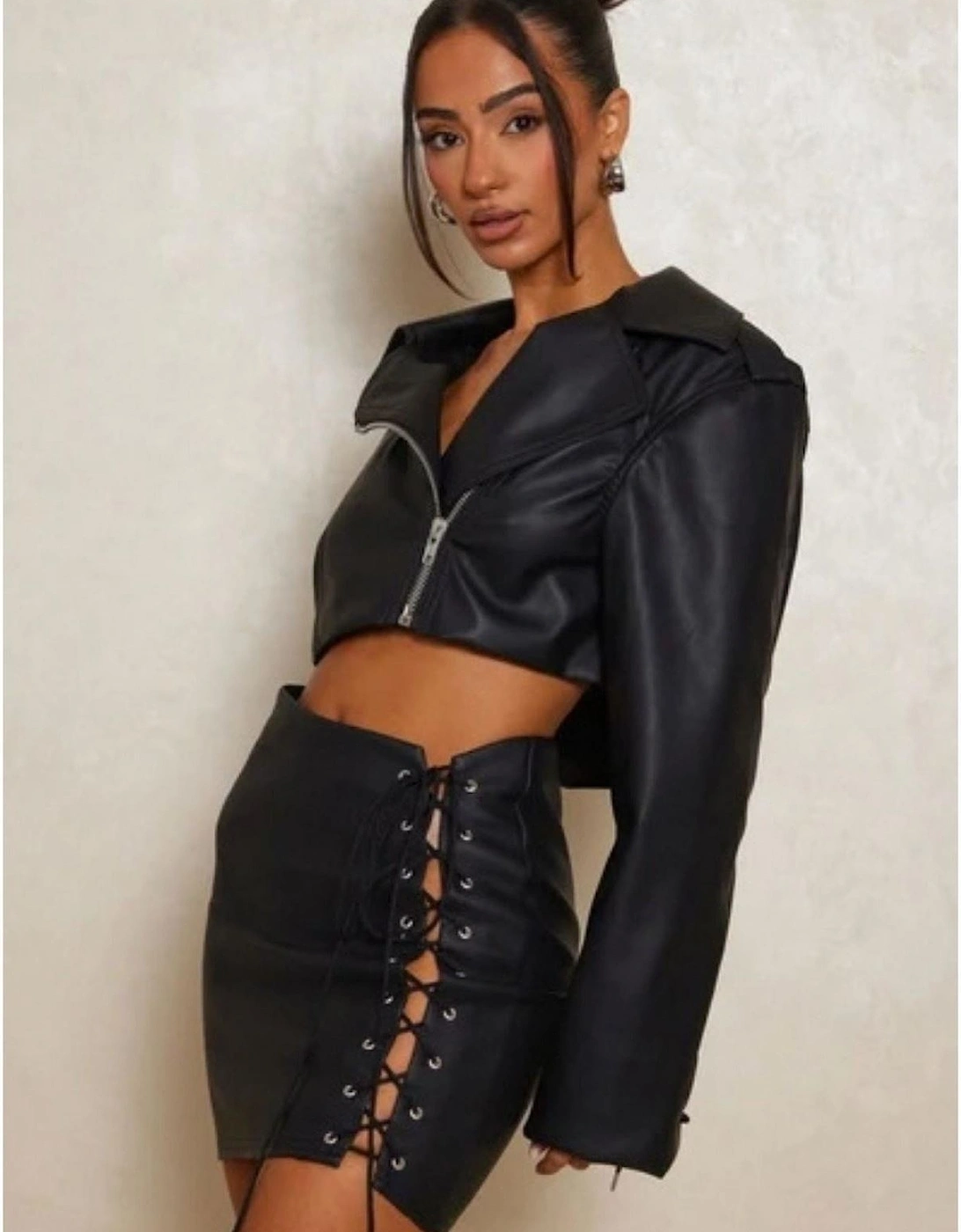 Lace Mini Leather Skirt