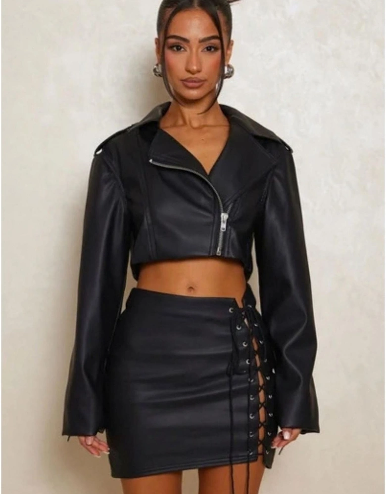 Lace Mini Leather Skirt