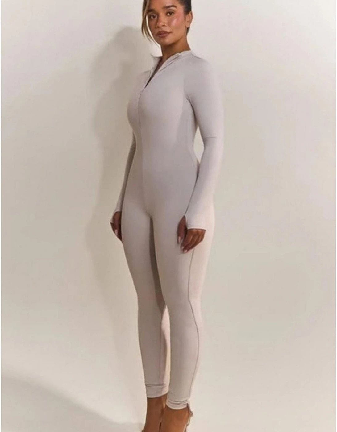 Contour Solid Long Sleeve Quarter Zip Up Jumpsuit