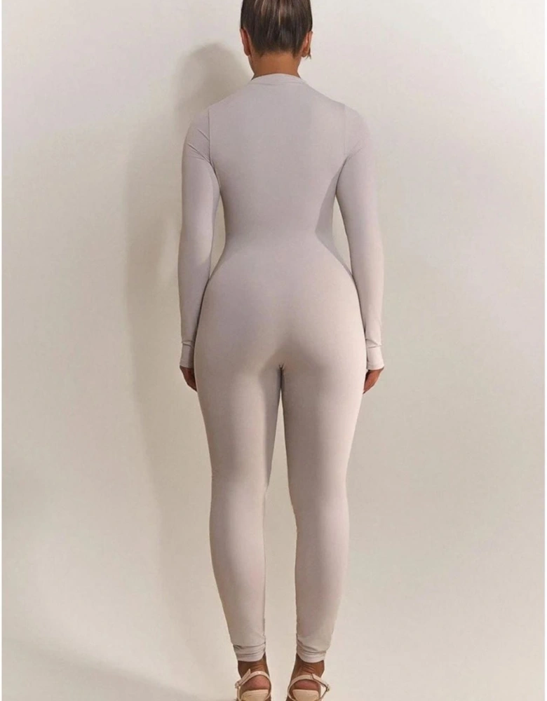 Contour Solid Long Sleeve Quarter Zip Up Jumpsuit