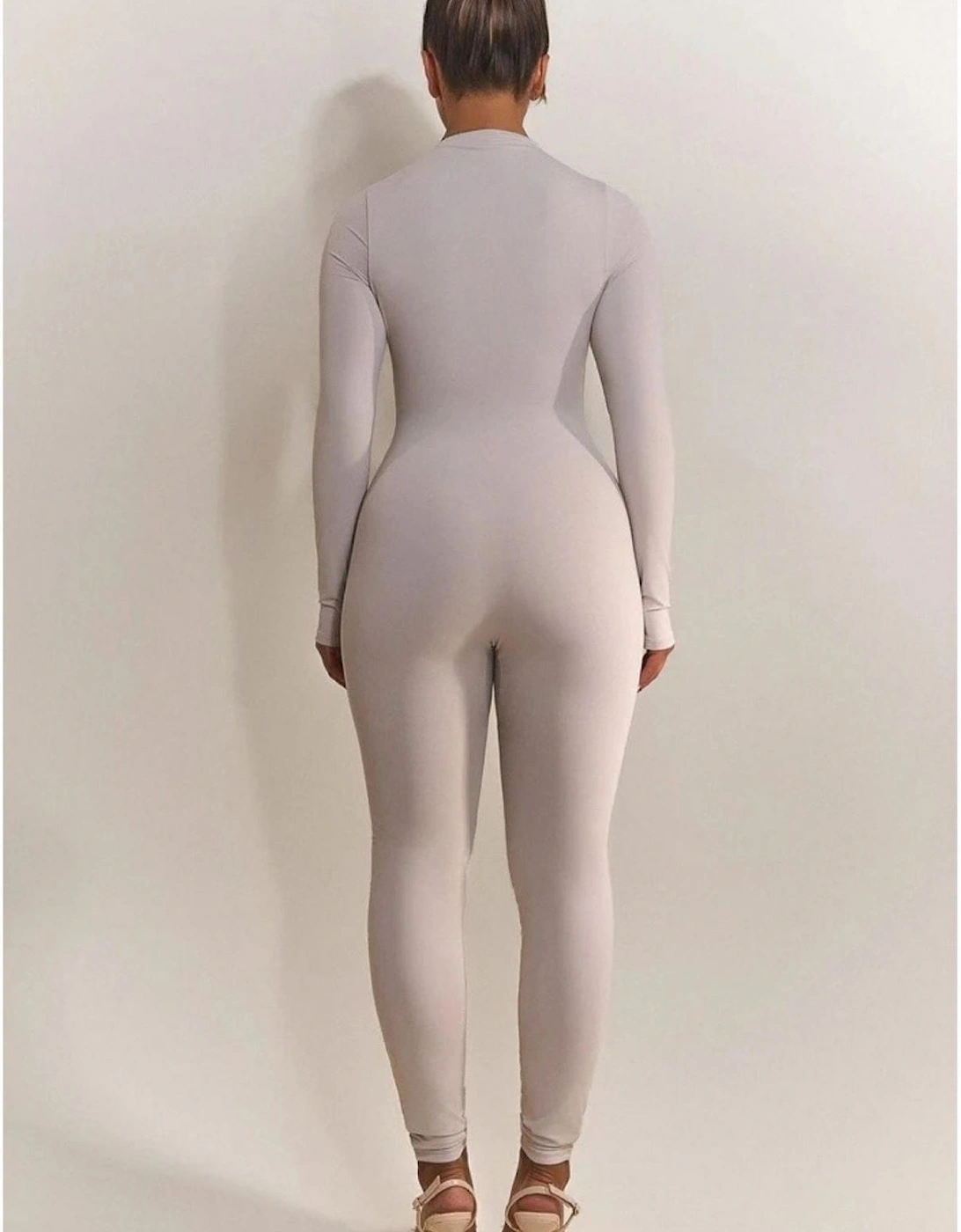 Contour Solid Long Sleeve Quarter Zip Up Jumpsuit