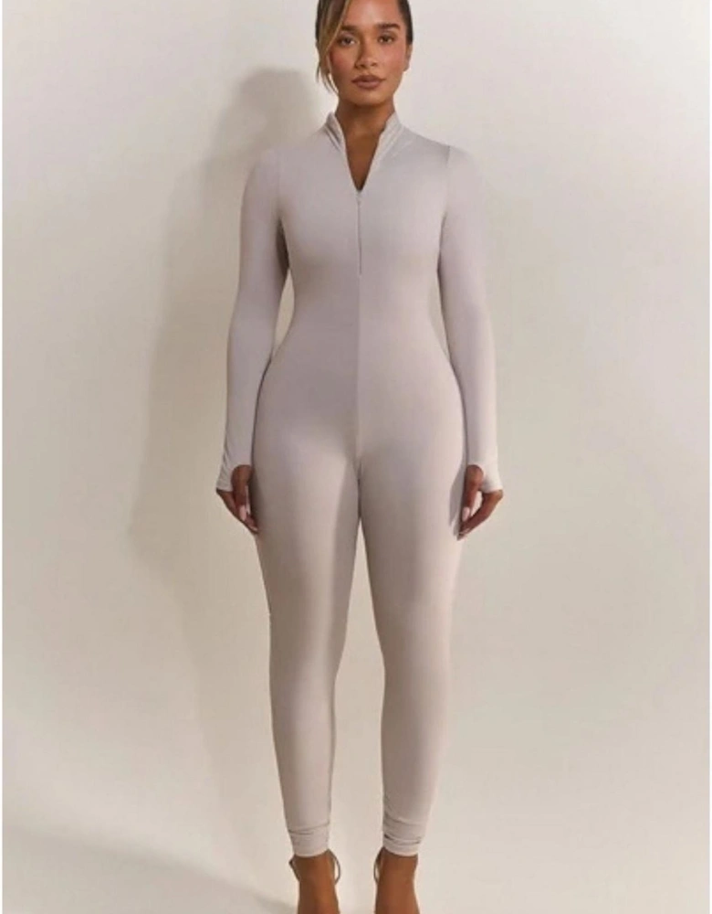 Contour Solid Long Sleeve Quarter Zip Up Jumpsuit