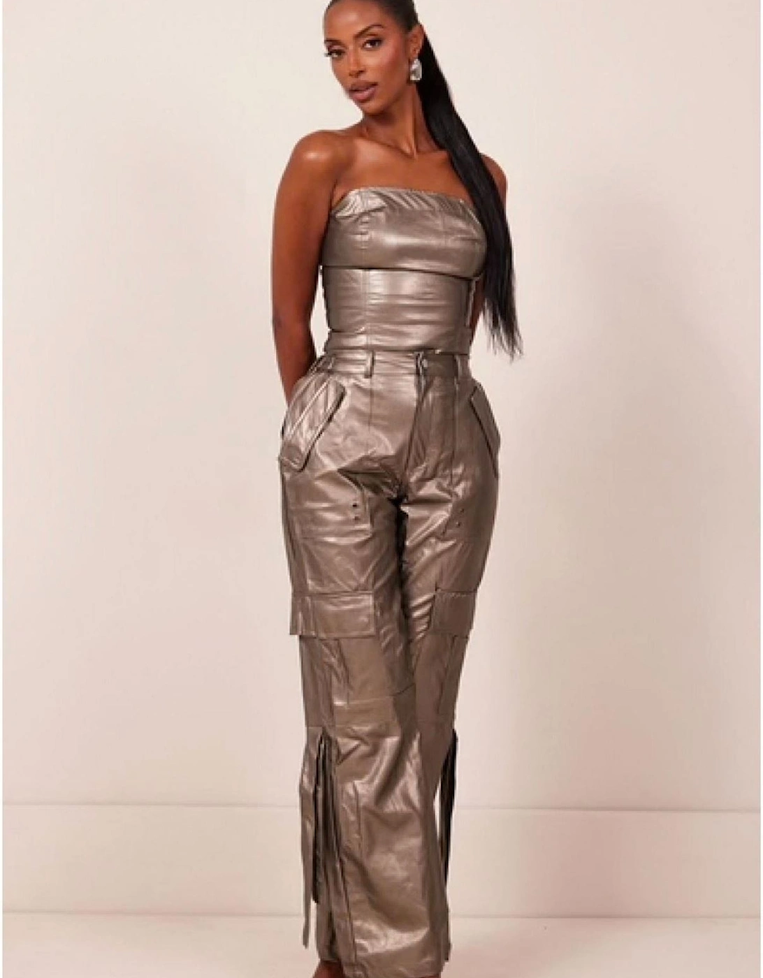 Zeda High Rise Wide Leg Solid Cargo Pants