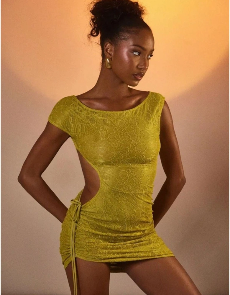 The Arlet Boat Neck Short Sleeve Cut-out Mini Bodycon Dress