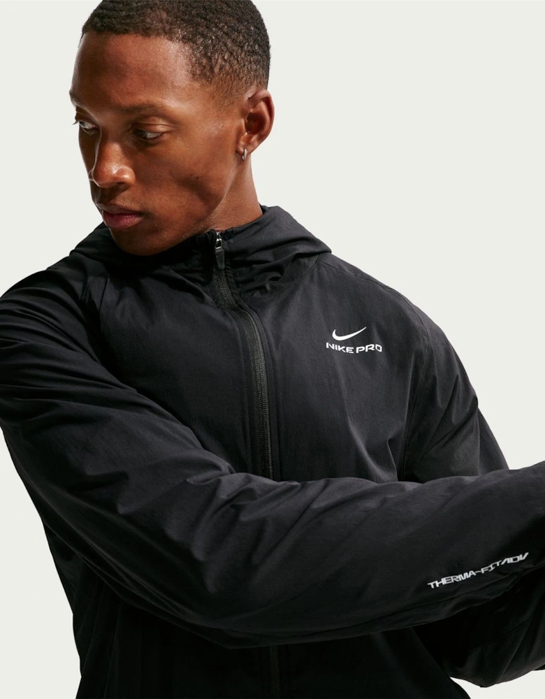 Hooded Windbreaker with Arm Print and Printed Logo