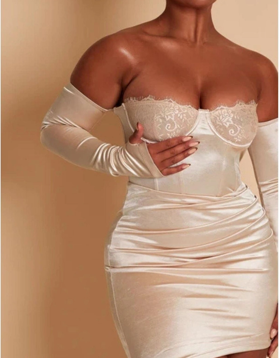 Metallic Off-The-Shoulder Long Sleeve Mini Bodycon Dress