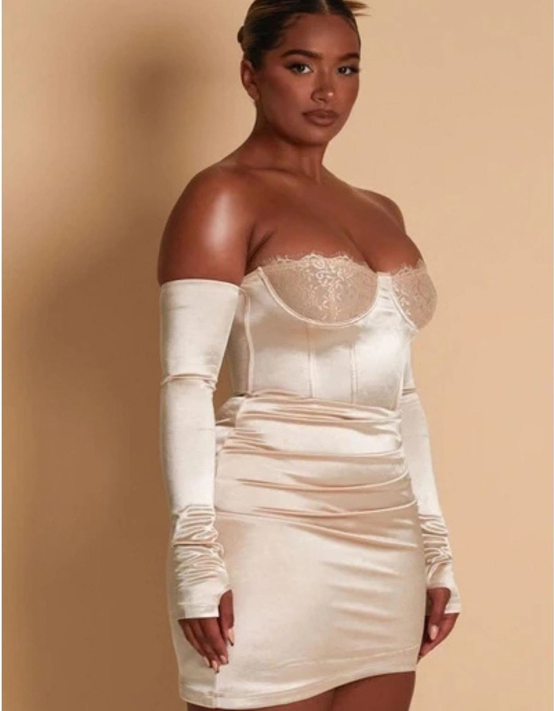Metallic Off-The-Shoulder Long Sleeve Mini Bodycon Dress