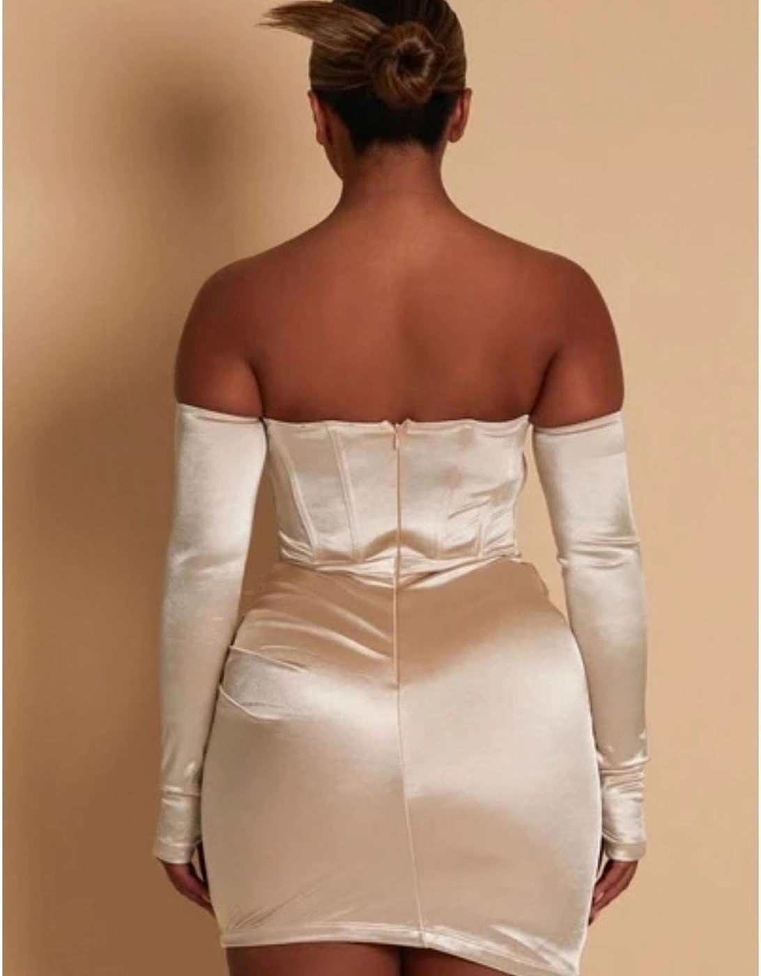 Metallic Off-The-Shoulder Long Sleeve Mini Bodycon Dress